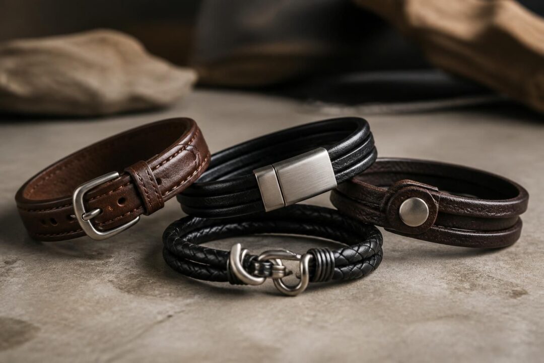 découvrez notre guide de référence complet sur les bracelets en cuir : explorez les différentes matières, types de fermoirs et styles pour choisir le modèle parfait.