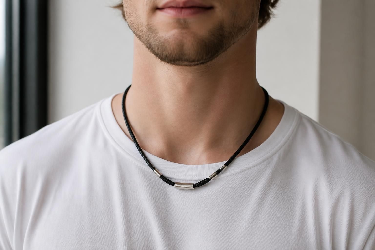 découvrez notre guide complet sur les colliers homme en cuir et acier, avec des conseils sur les longueurs, les types de mailles et l'adaptation selon les morphologies pour un style parfait.