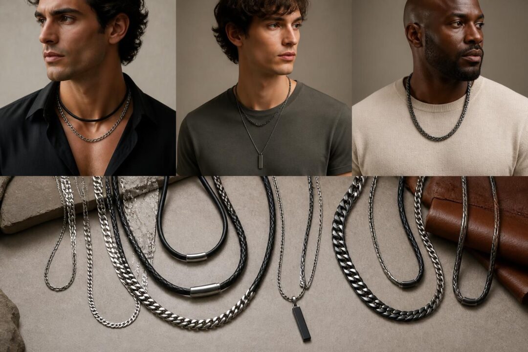 découvrez comment choisir le collier homme en cuir et acier parfait selon les longueurs, les types de mailles et les morphologies pour un style unique et adapté.